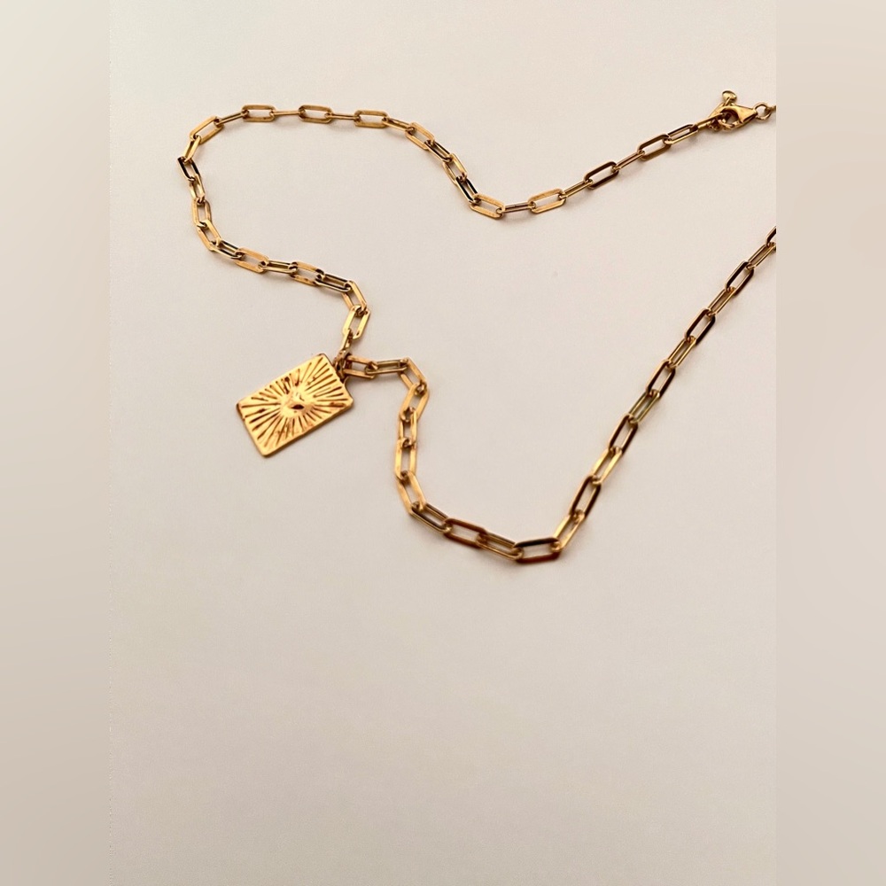 Monica Vinader 18” Paperclip Chain Necklace 18k Gold Vermeil Removal Charm - Picture 2 of 8